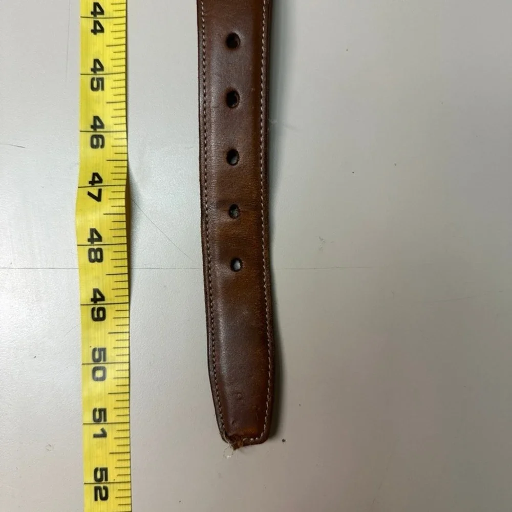 Vintage Surcingle Belt Navy Red Stripe Brown Leather Brass Buckle 51 Inch
